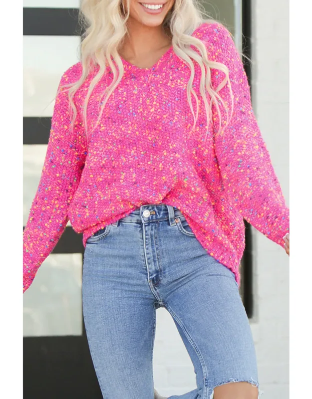 Colorful Spots Knitted V Neck Casual Sweater