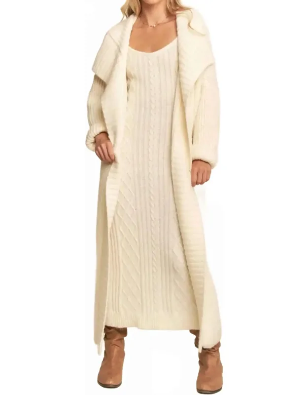 Knit Cable Longline Dress And Cardigan Set