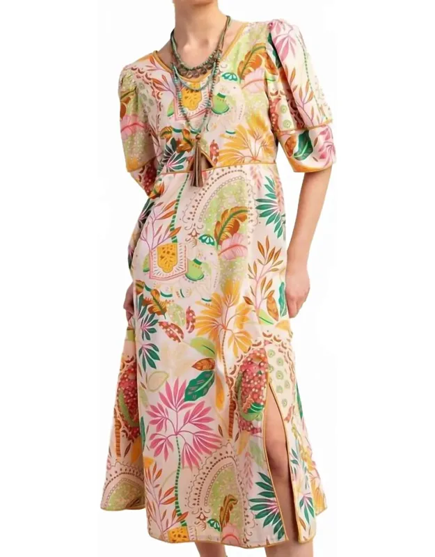 Contrast Binding Printed Midi Dress