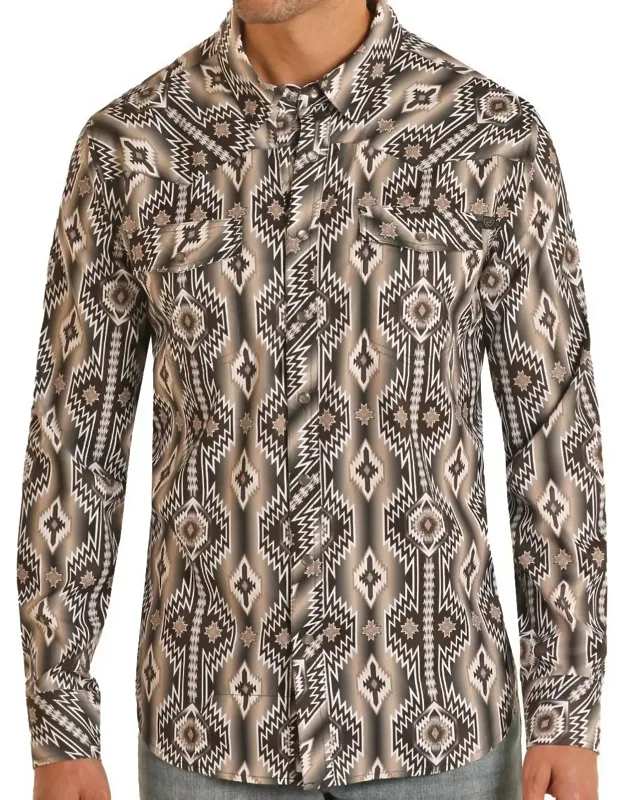 Aztec Print Long Sleeve Snap Shirt