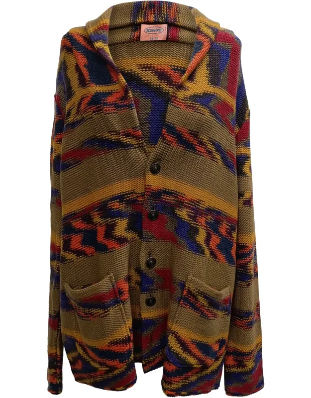 Knitted Buttoned Shawl-collared Cardigan