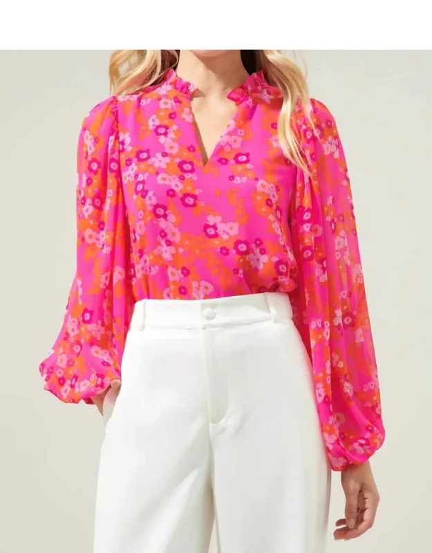 Punch Of Poppy Split Neck Blouse