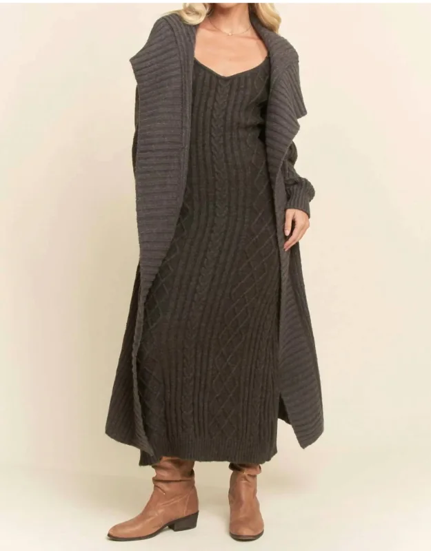 Knit Cable Longline Dress And Cardigan Set