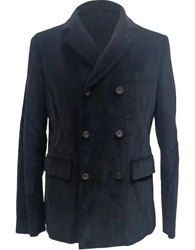 Double-breasted Blazer With Pockets In Corduroy