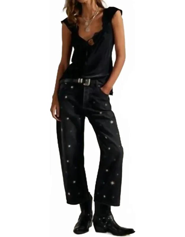 Deep Trance Shine Embroidered Boyfriend Jeans