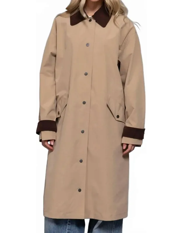 Contrast Collar Long Trench Coat