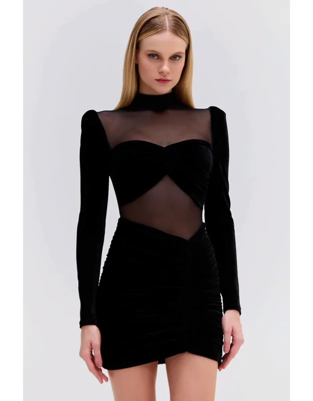 Velvet And Stretch Tulle Mini Dress