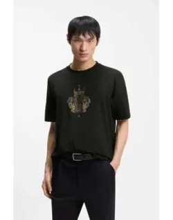Boss Logo-artwork T-shirt In Cotton Jersey - Soft Cotton, Elaborate Artwork