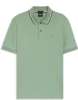 Striped-collar Slim-fit Polo Shirt In Cotton With Logo