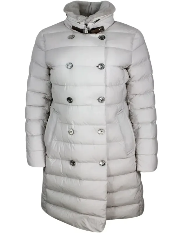 Coat Long Double-breasted Down Jacket, Detachable Fur Collar