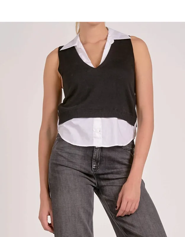 Sleeveless V Neck Layered Sweater