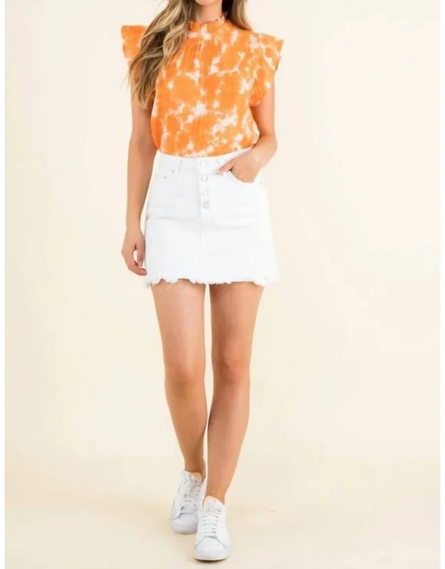 Tie-dye Ruffle Neck Cotton Blouse