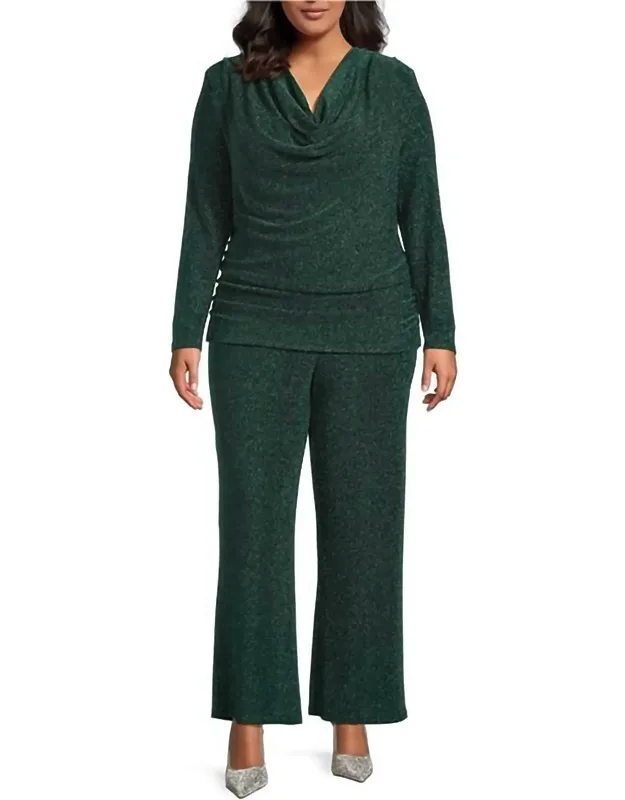 Metallic Lurex Cowl Neck Long Sleeve Top