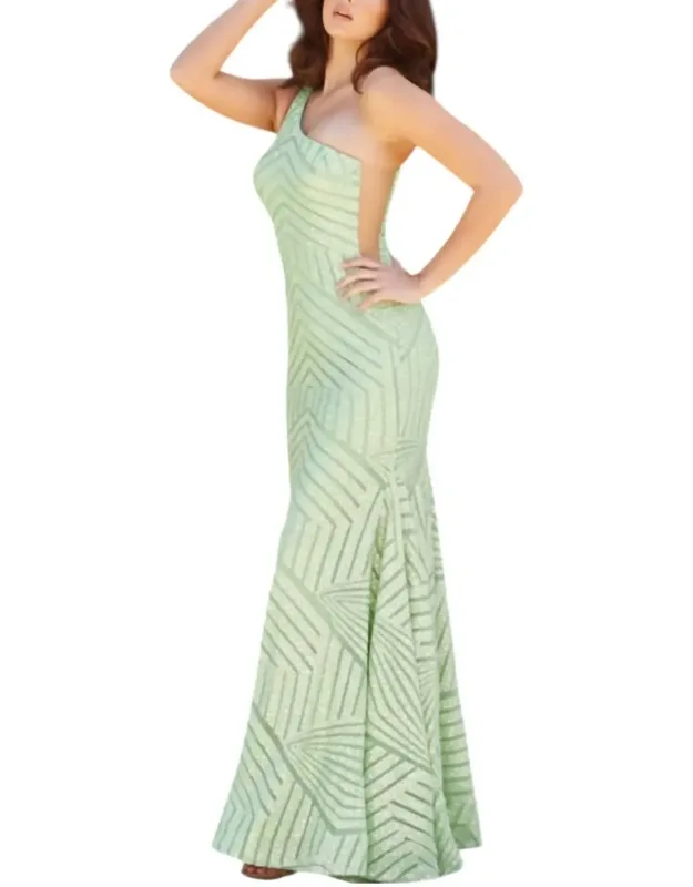 One Shoulder Beaded Geometric Sequin Dress