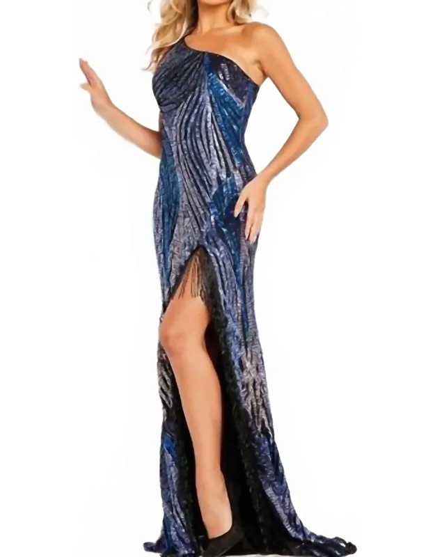 Embellished One Shoulder Gown