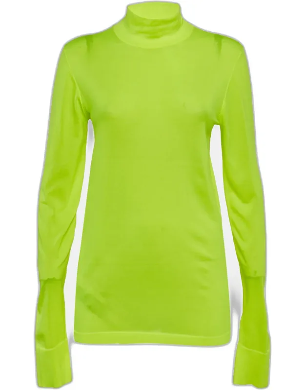 Neon Green Stretch Knit Turtleneck Sweatshirt