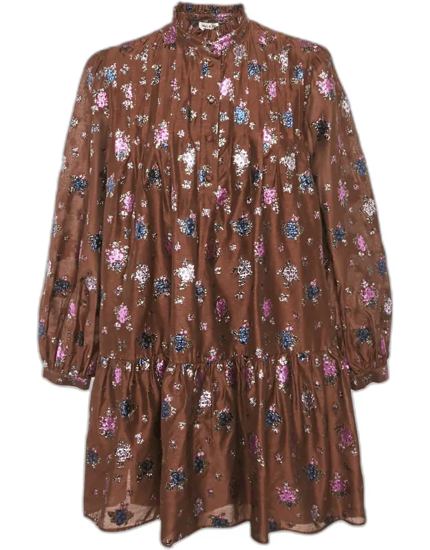 Floral Texture Brocade Ruffle Collar Dress