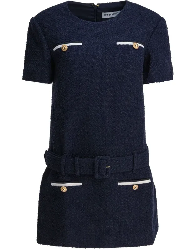 _self-portrait Mini Dress With Structured Pattern And Gold Buttons_