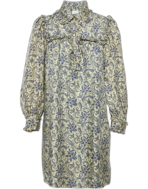 Harmonie Print Silk Ruffle Mini Dress