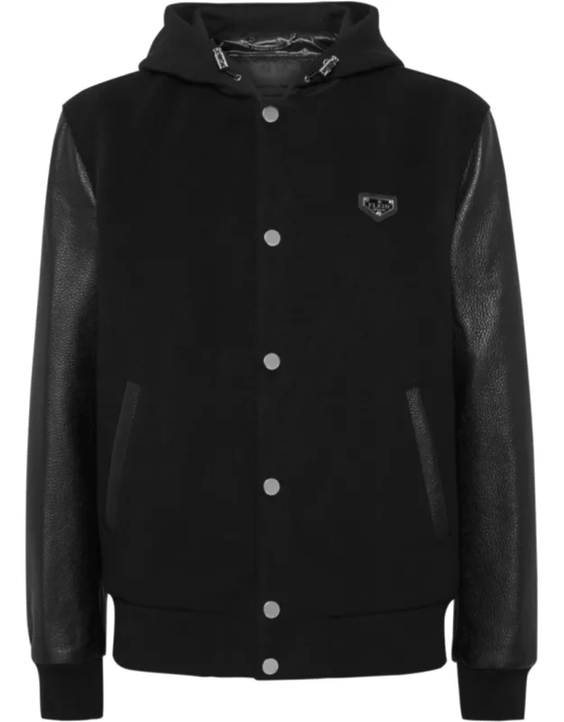 Hooded Varsity Bomber Jacket