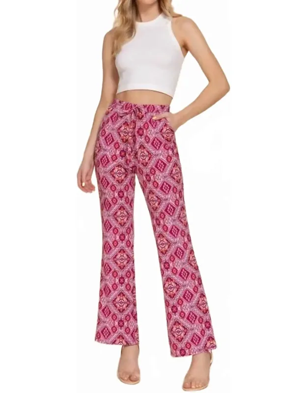 Stretch Print Straight Long Pants