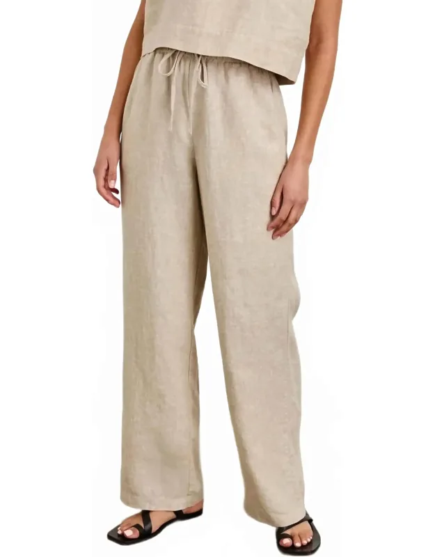 Emmie Pants In Heathered Flax With Adjustable Drawstring And Practical Pockets