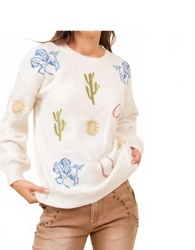 Cowgirl Motif Embroidered Sweater