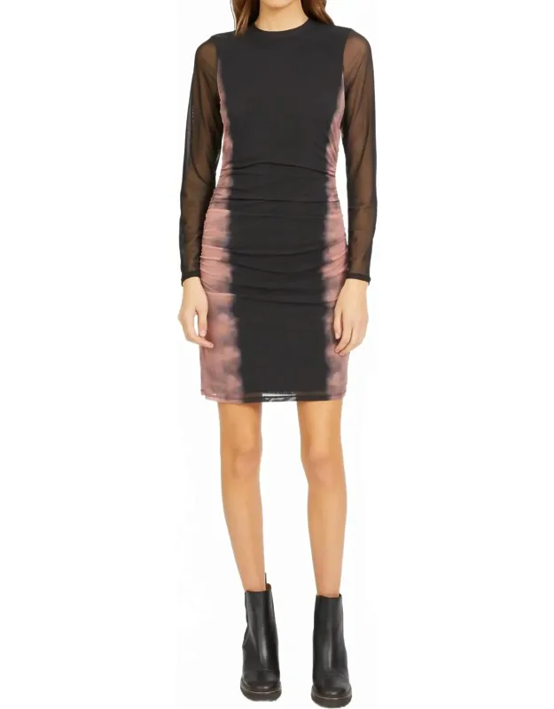 Vera Mini Dress With Sheer Mesh Sleeves And Ruched Body