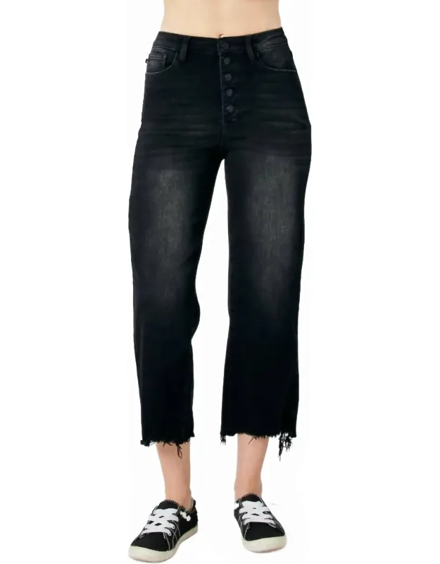 High Waist Destroyed Raw Hem Crop Jeans