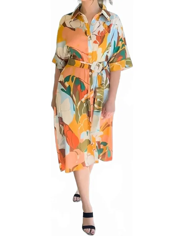 Abstract Print Midi Shirt Dress