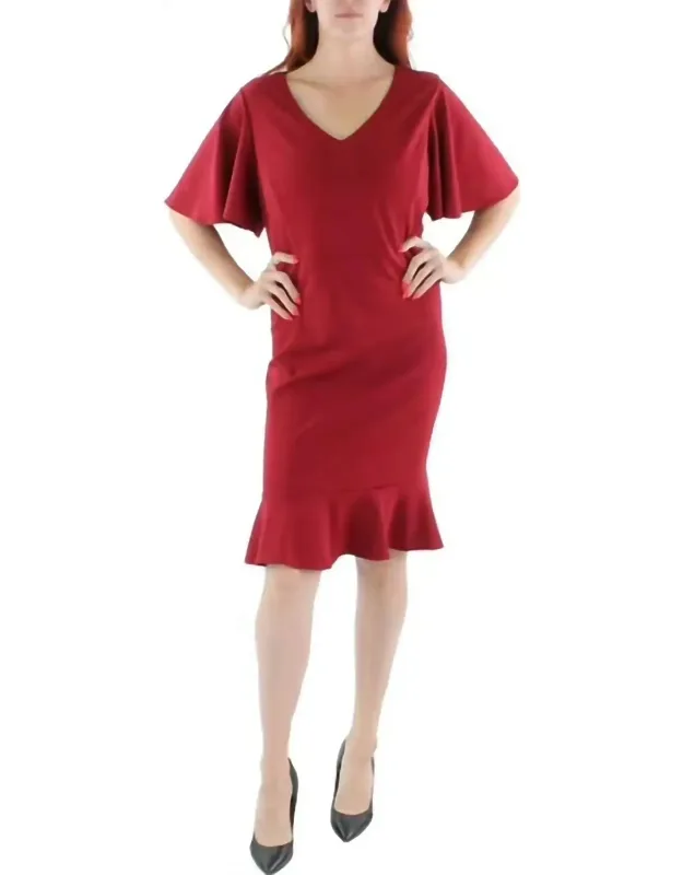 Knit Flutter Sleeve Sheath Dress