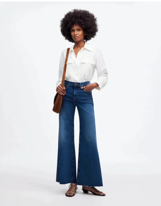 Jeans Pelion Wash Denim Raw Hem Flared Leg Cropped