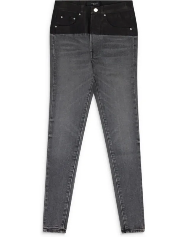 Contrast Leather Skinny Jeans