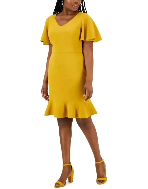 Knit Flutter Sleeve Sheath Dress