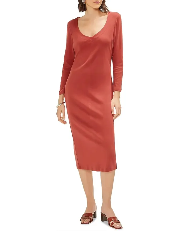 V Neck Midi Sweatshirt Dress