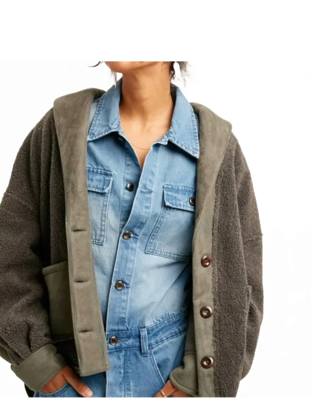 Mixed Fabric Button Down Jacket