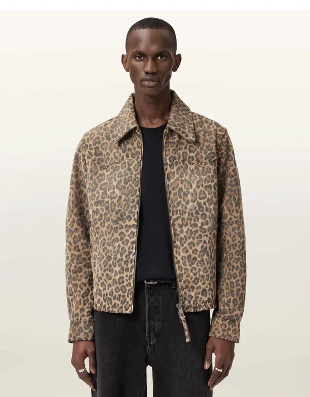 Leo Dellcot Leopard Print Suede Jacket
