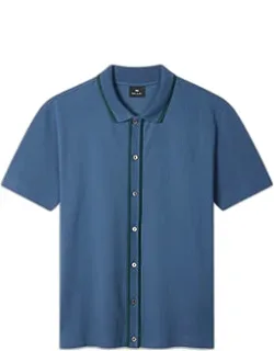 Mid Blue Button-through Polo Shirt