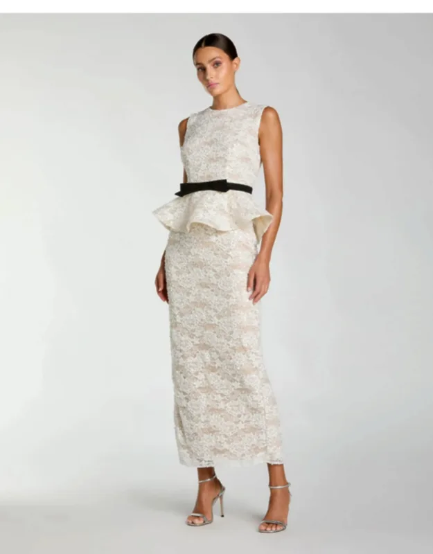 Lace Peplum Column Dress With Bow