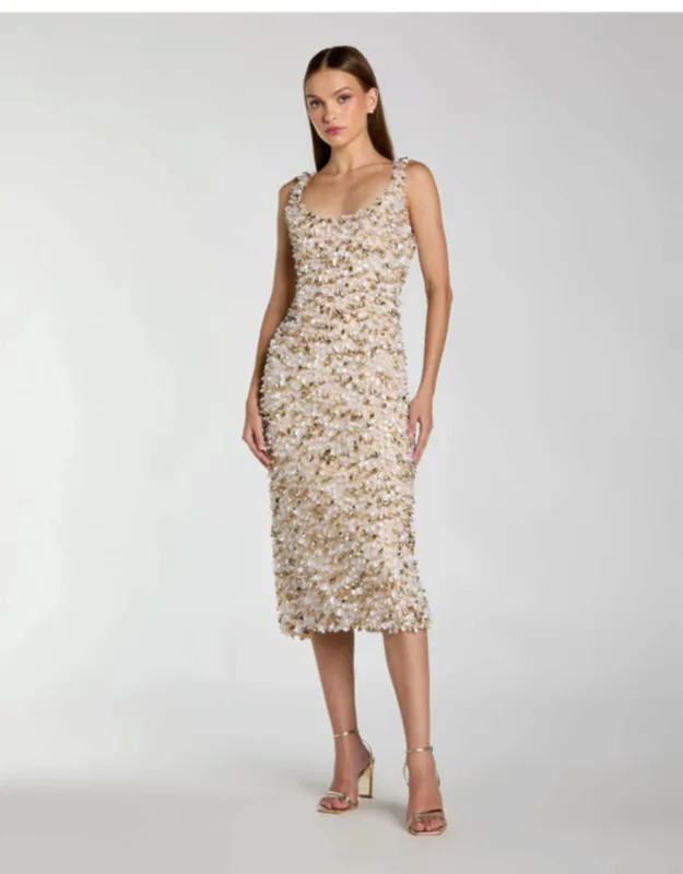 Sleeveless Paillette Embellished Fitted Midi Dress