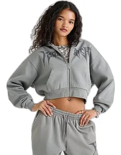 Aspen Studded Boxy Cropped Full-zip Hoodie