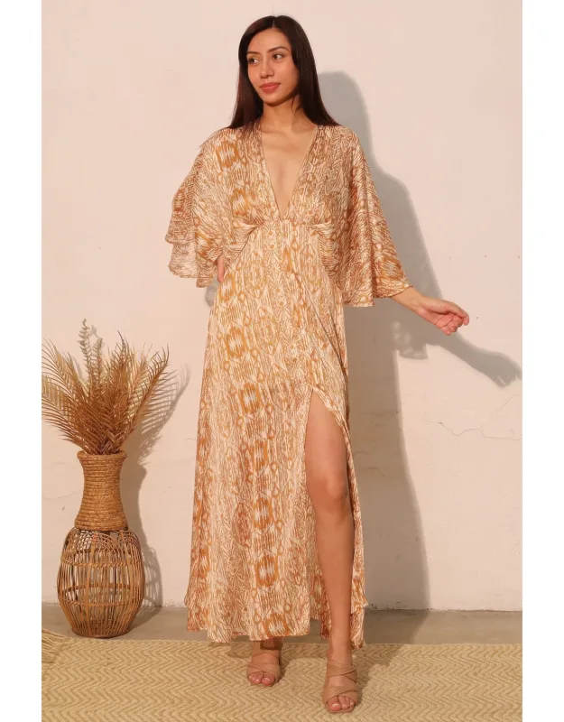 Bohemian Lurex Chiffon Cape Maxi Dress
