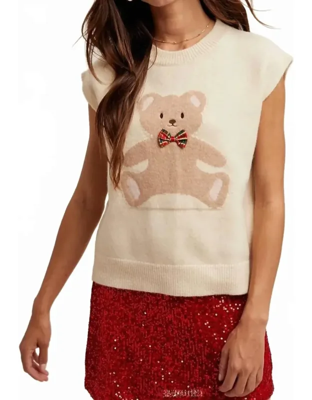 Teddy Bear Plaid Bow Sweater Vest