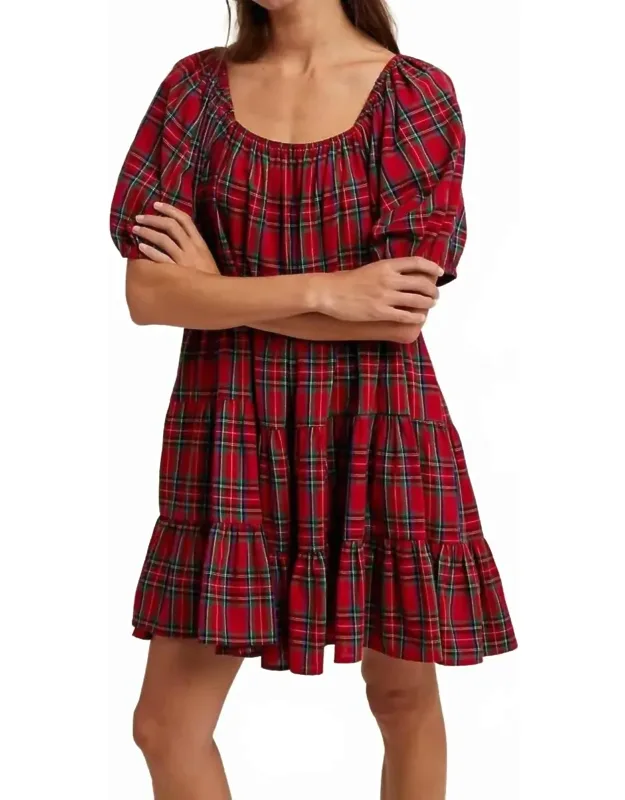 Gingham Puff Sleeve Tiered Mini Dress