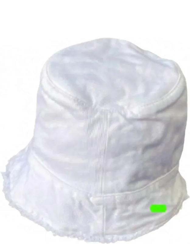 Denim Bucket Hat With Fringed Edges
