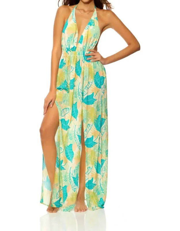 Tahiti Halter Dress In Exotic Plants