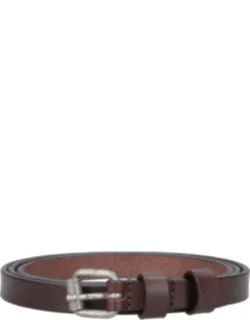 Leather Belt With Belt Loops And Silver Metal Buckle