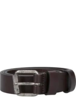 Leather Belt With Silver Metal Buckle Closure And Adjustable Design