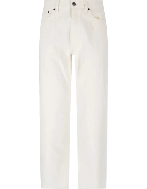 Straight Jeans With Mid Waist And Button Closure