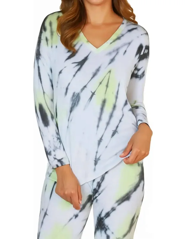 Marble Wash Long Sleeve V-neck Top